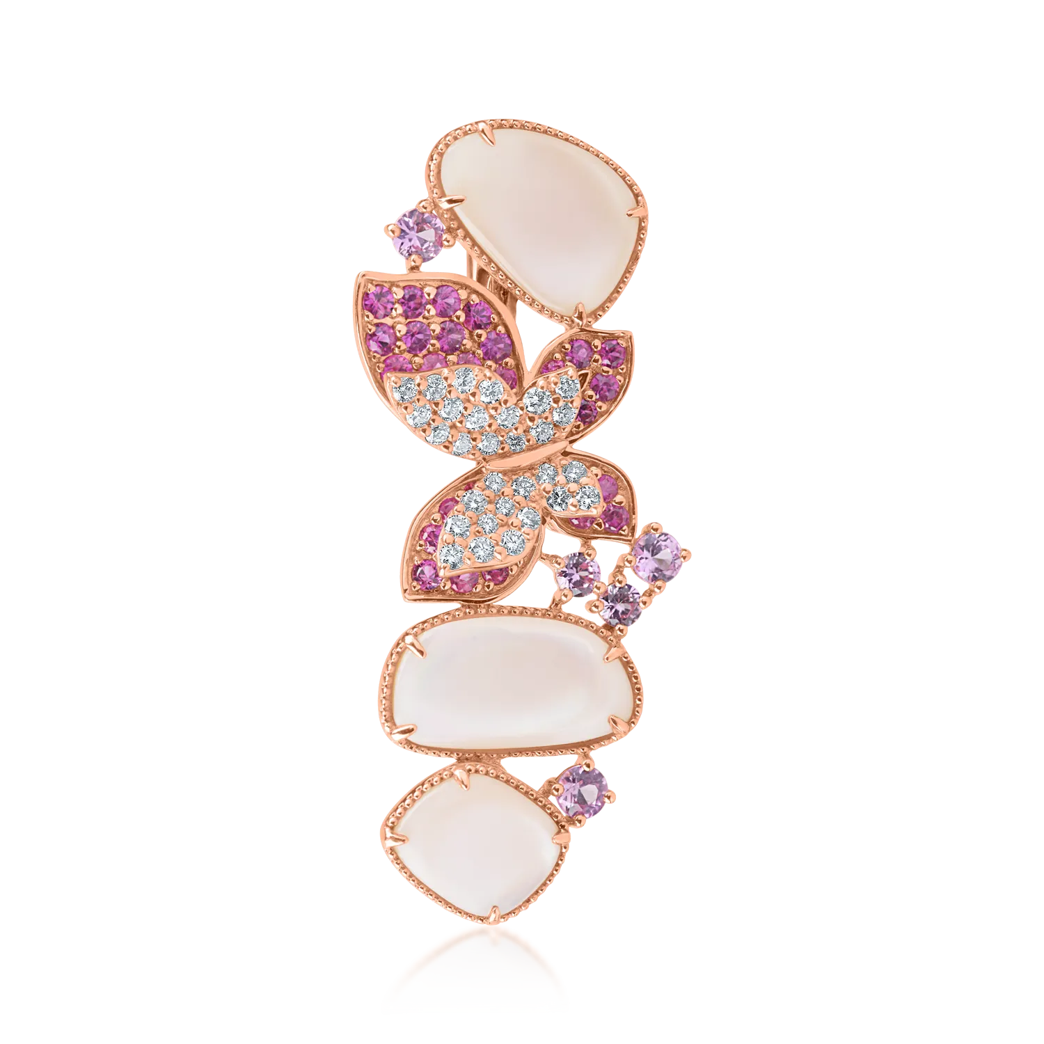 Брошка пеперуда от розово злато със скъпоценни и полускъпоценни камъни 6.1кт