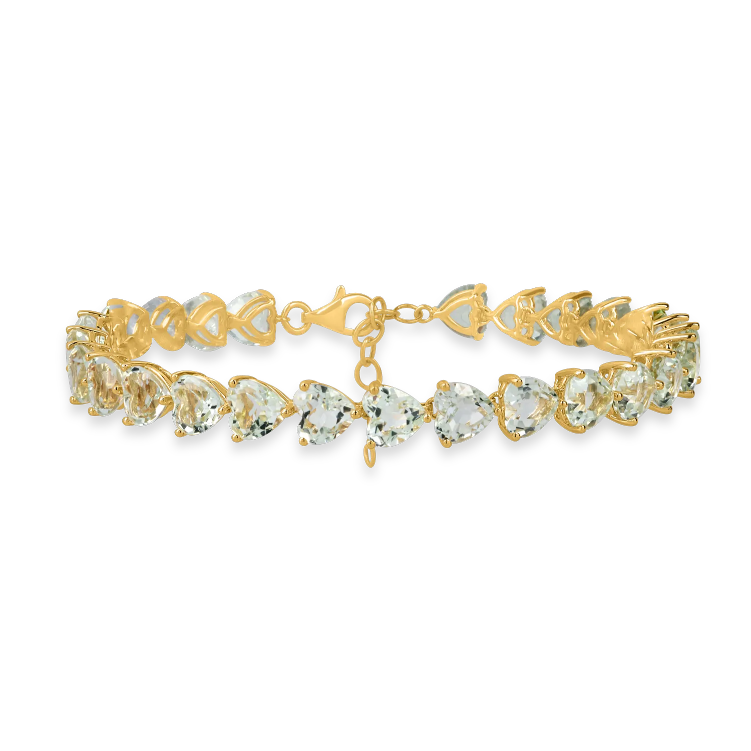 Yellow gold tennis bracelet with 21.6ct green amethysts