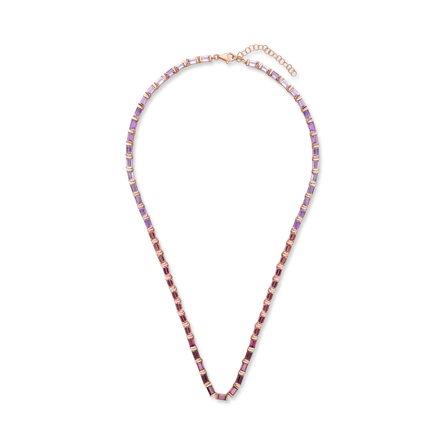 Rose gold tennis necklace with 19.4ct precious and semi-precious stones