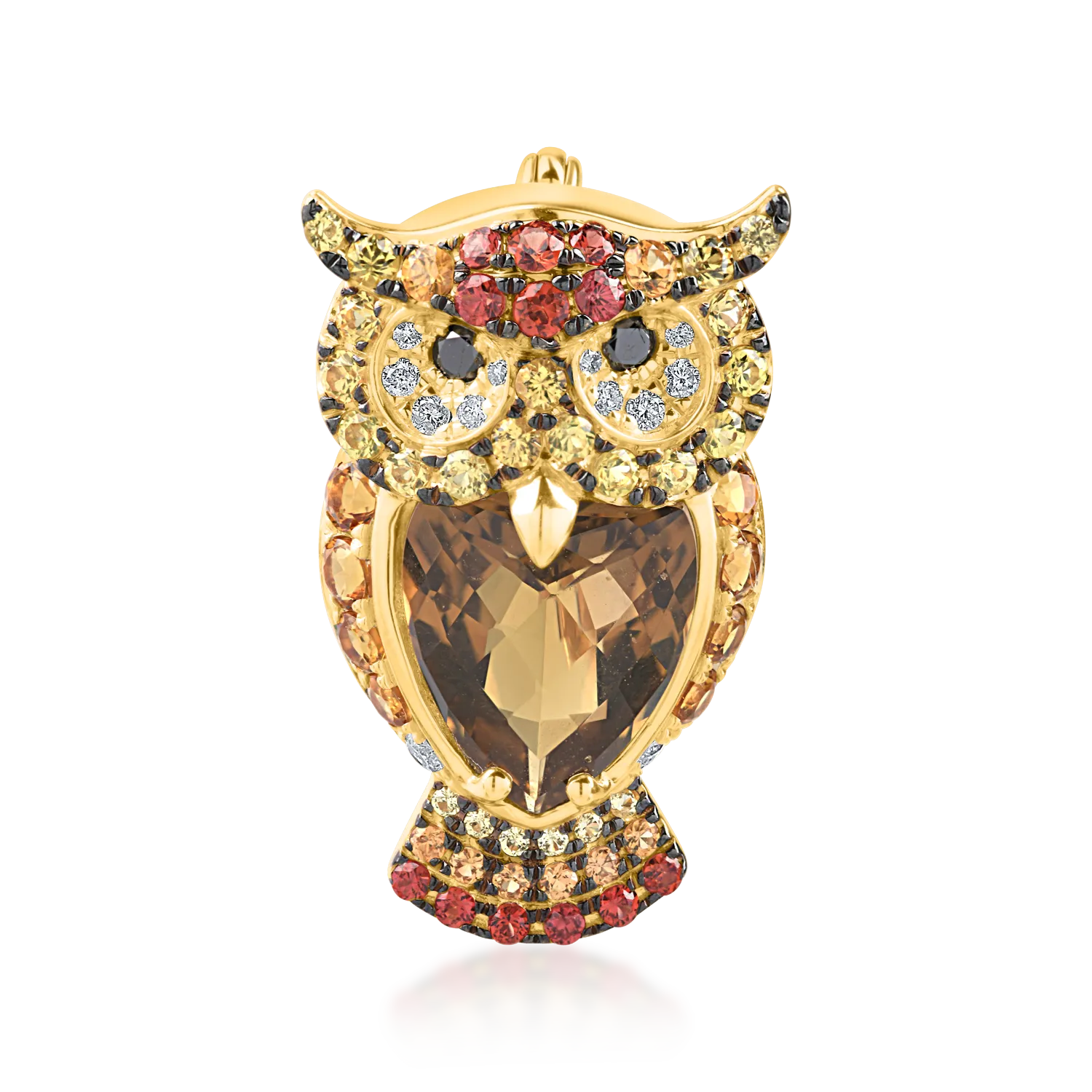 Teilor Brosa bufnita din aur galben cu pietre pretioase si semipretioase de 4.3ct