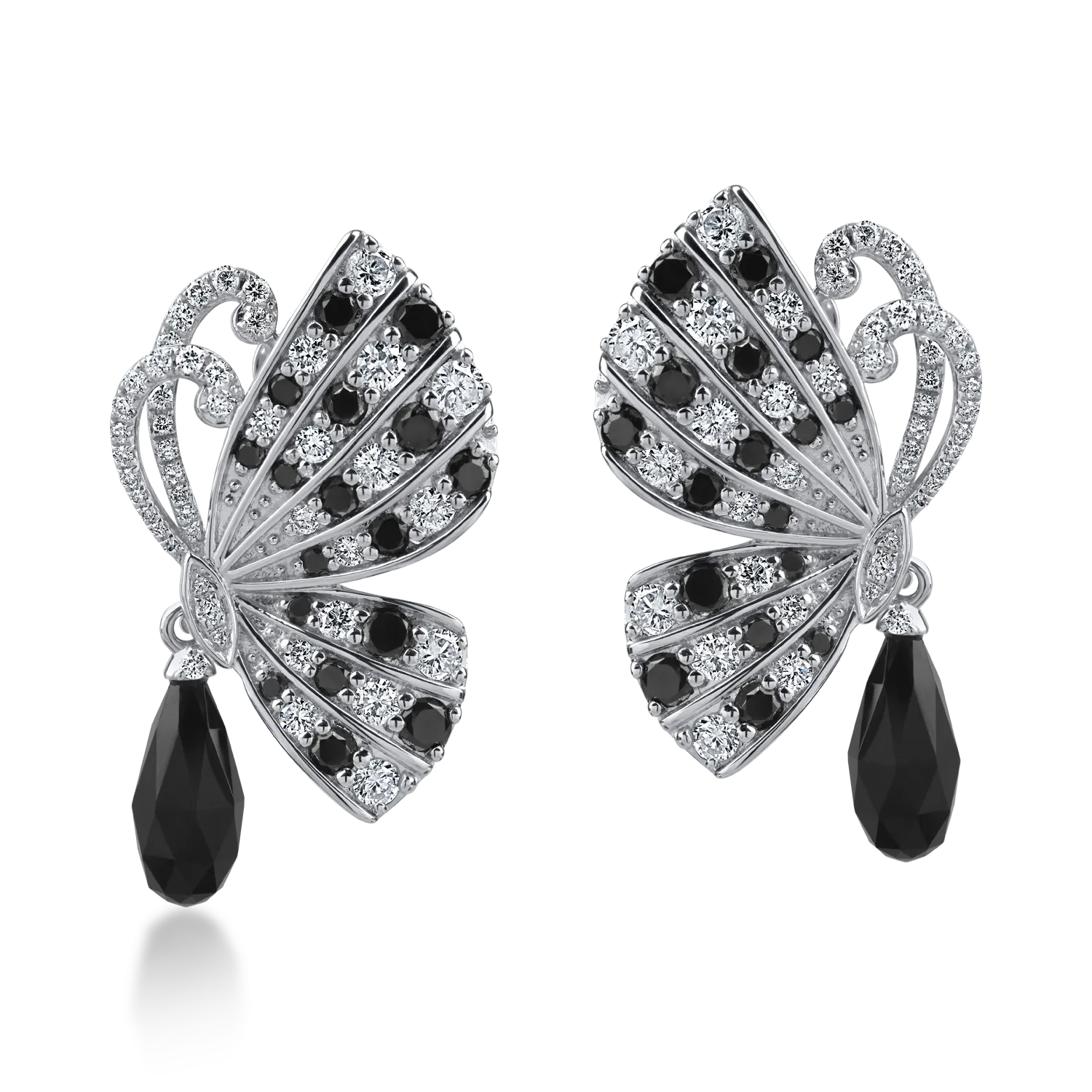 White gold butterfly earrings with 5.9ct precious and semi-precious stones