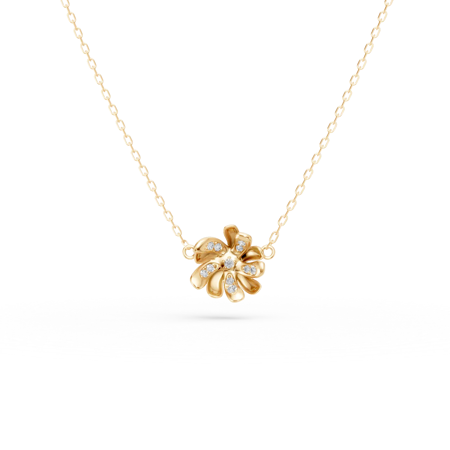 Yellow gold flower pendant necklace with 0.08ct diamonds