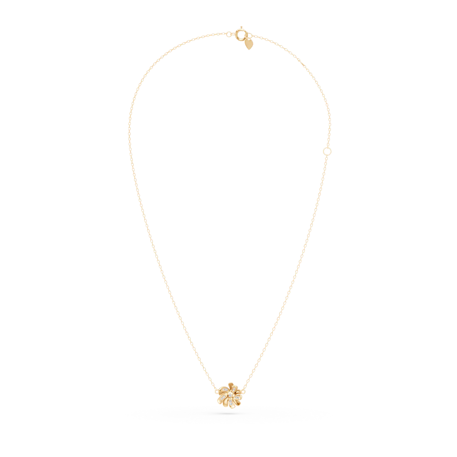 Yellow gold flower pendant necklace with 0.08ct diamonds