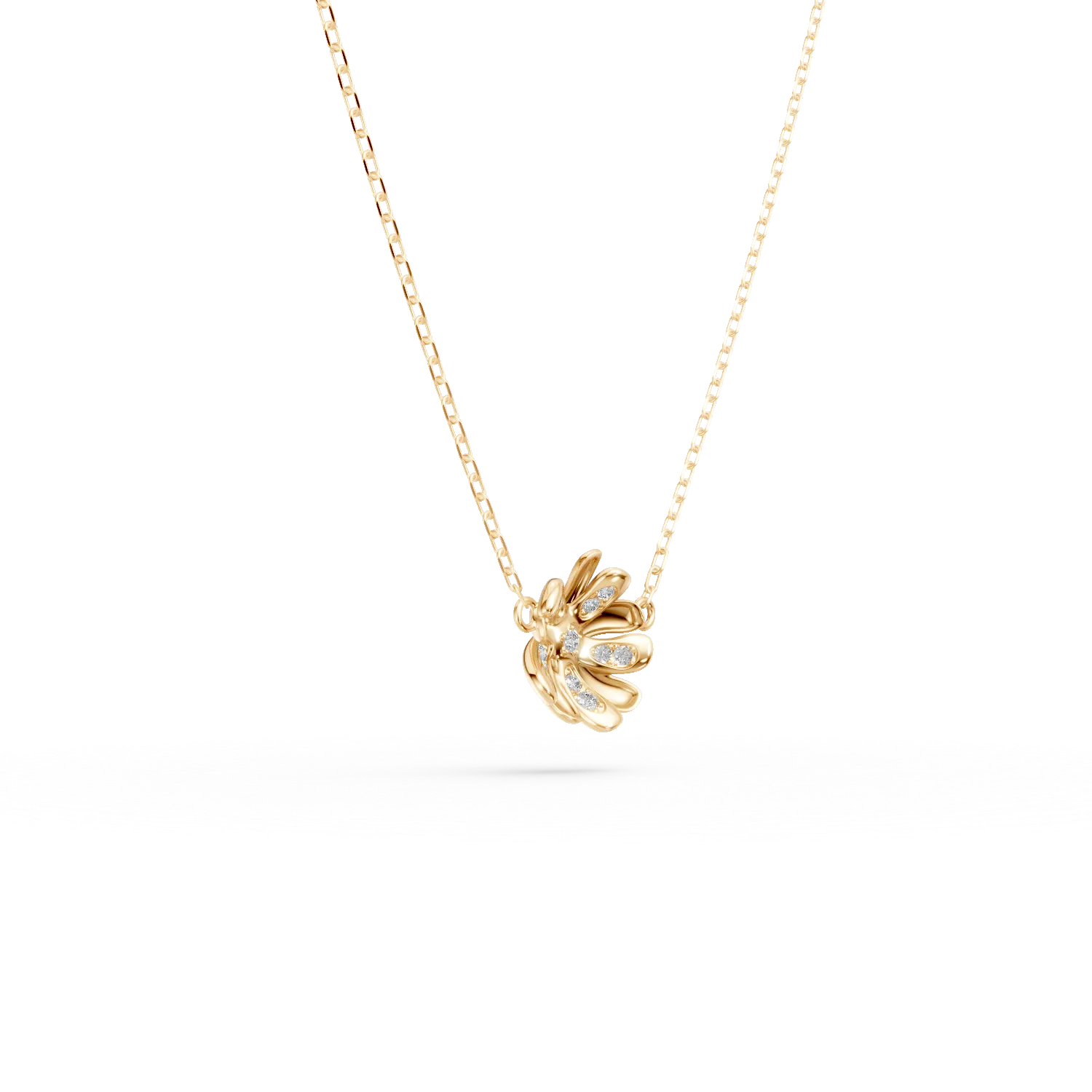 Yellow gold flower pendant necklace with 0.08ct diamonds