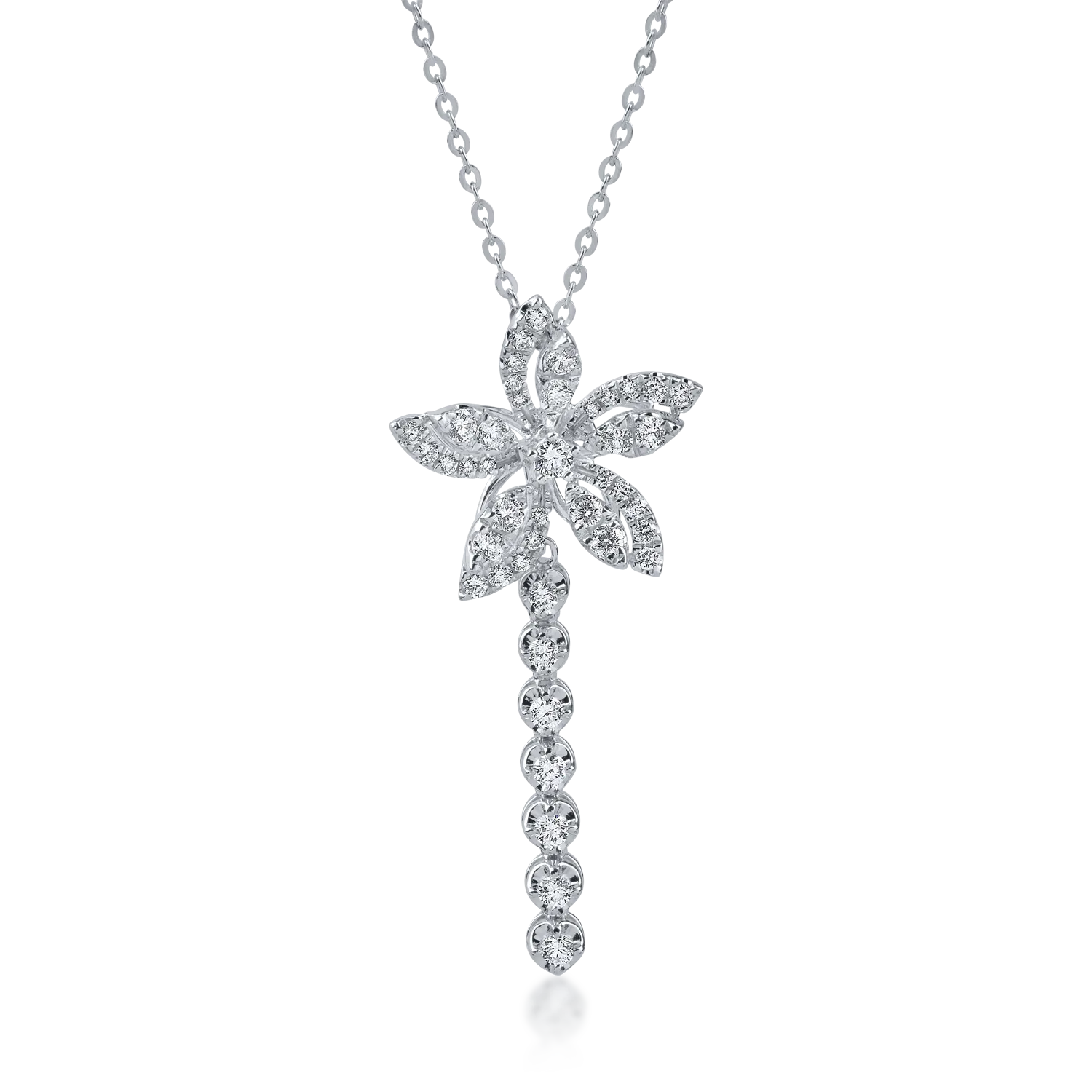 Teilor Lant cu pandantiv floare din aur alb cu diamante de 0.6ct