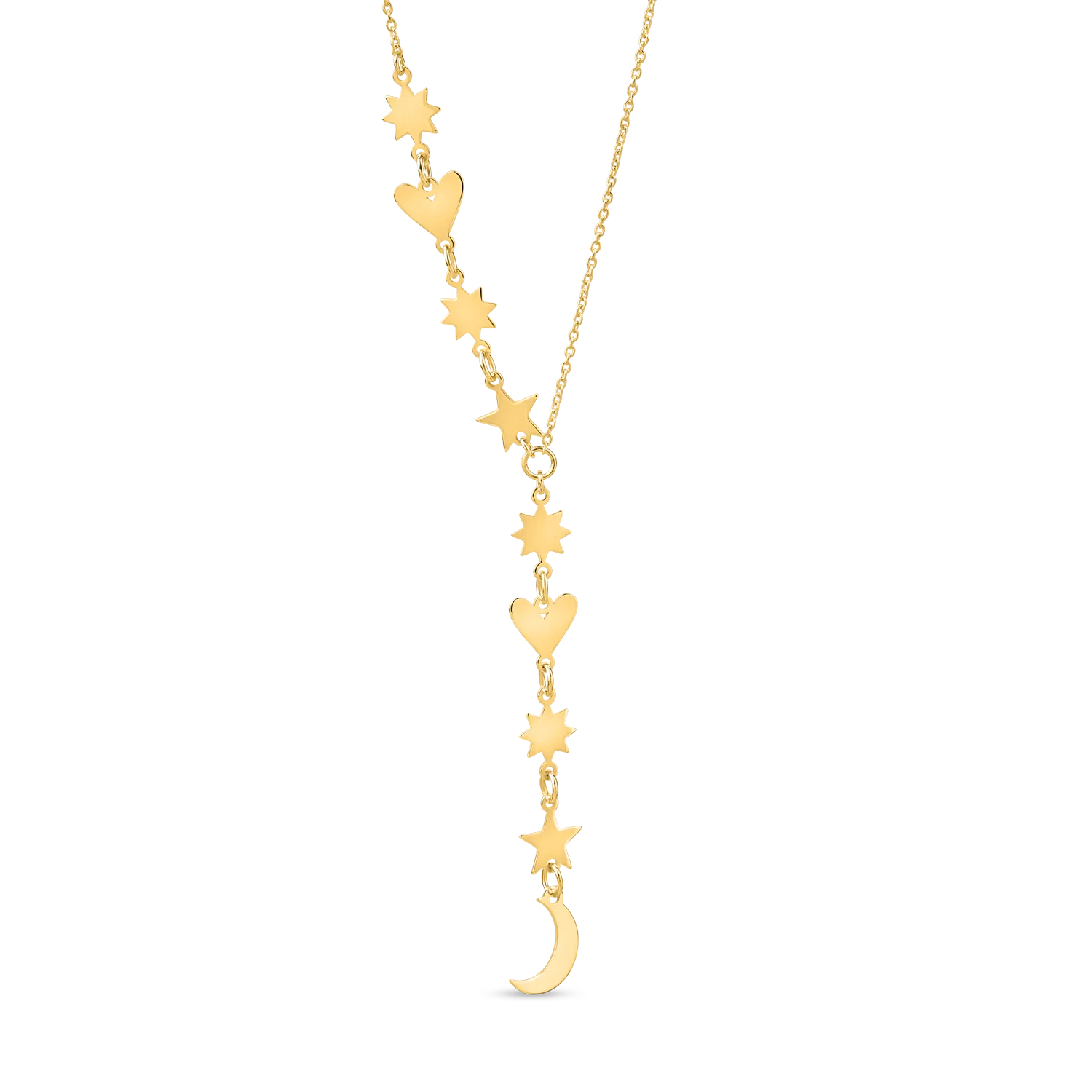 Yellow gold moon and stars necklace