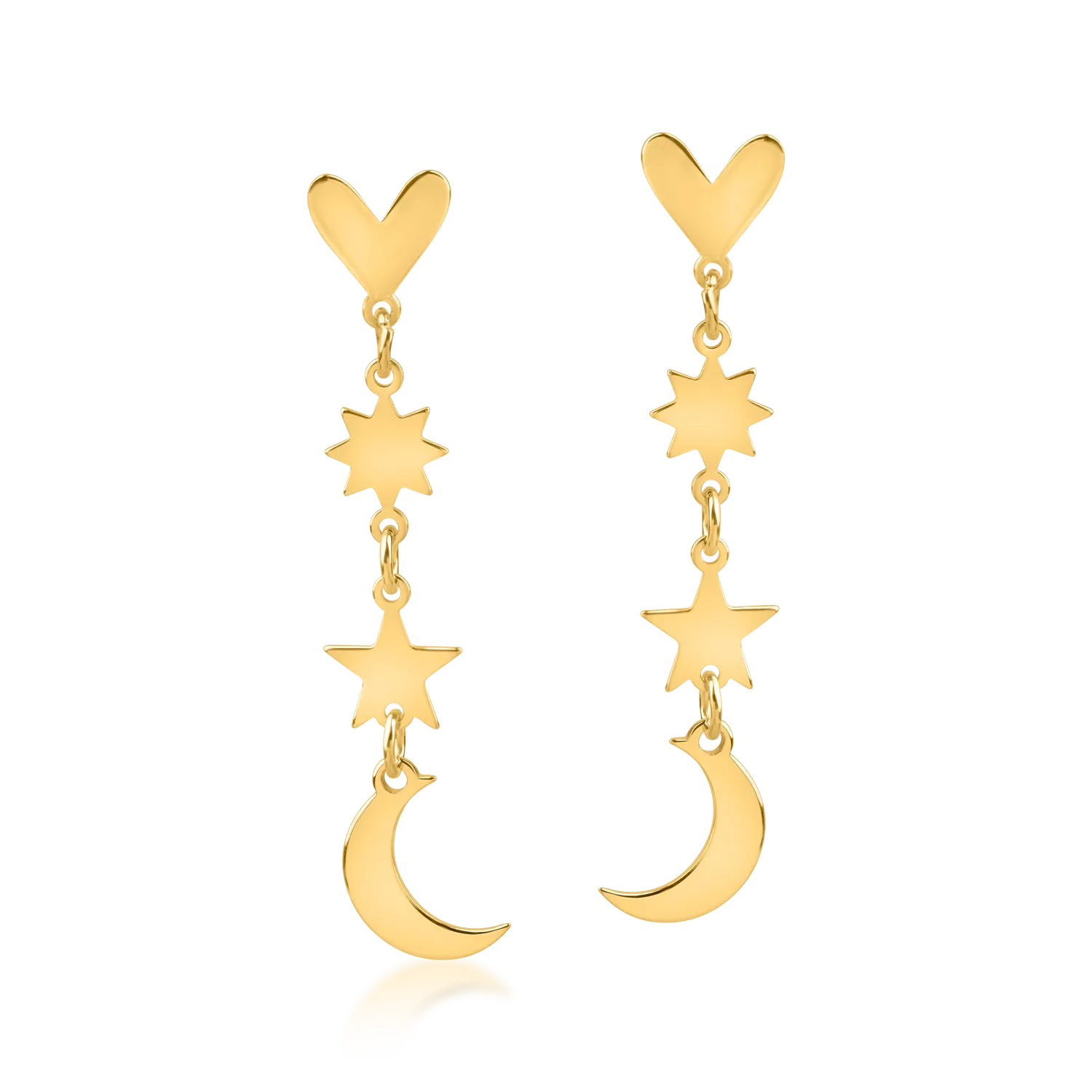 Yellow gold moon and stars earrings