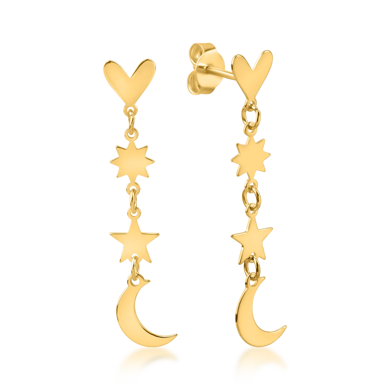 Yellow gold moon and stars earrings