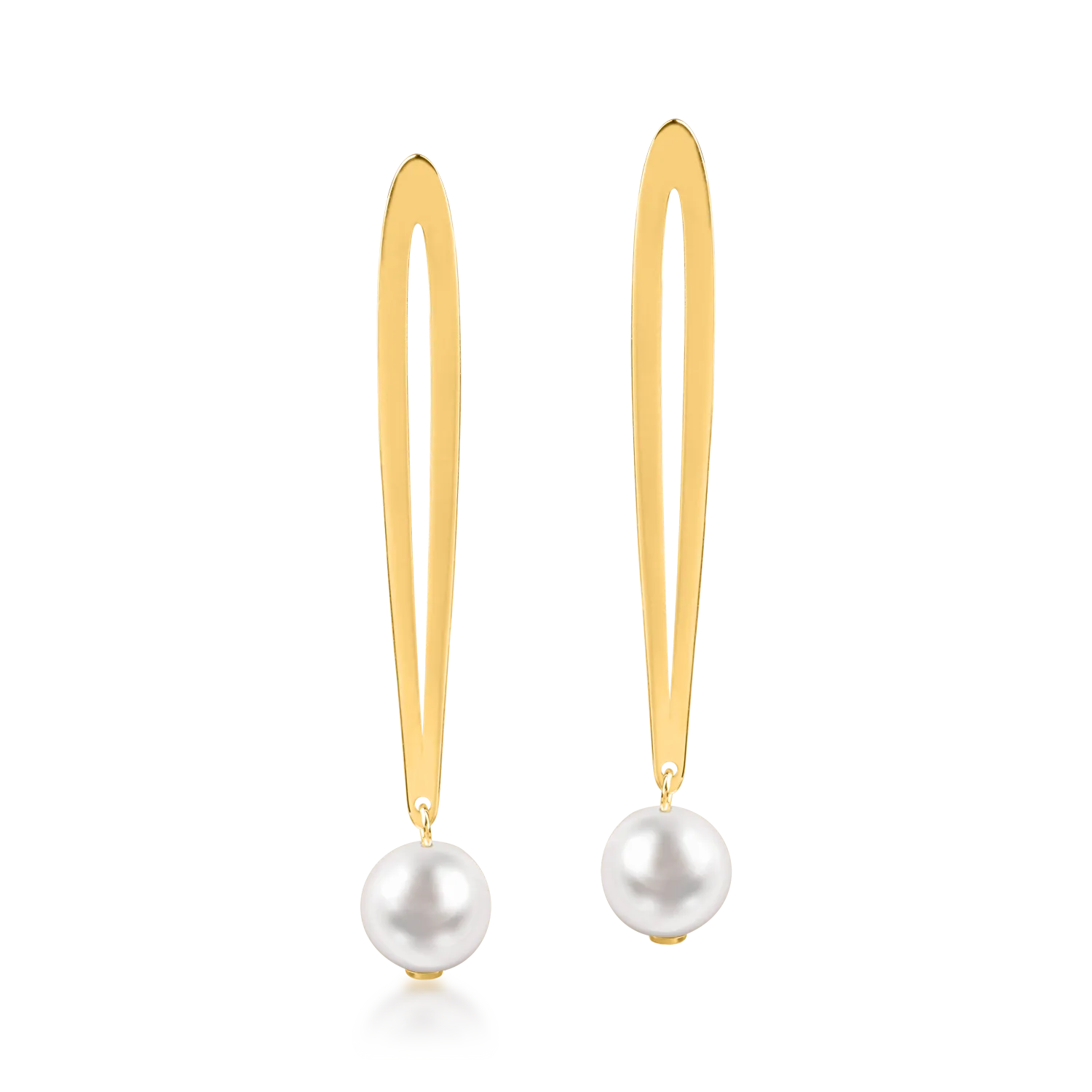 Yellow gold long earrings with natural pearls