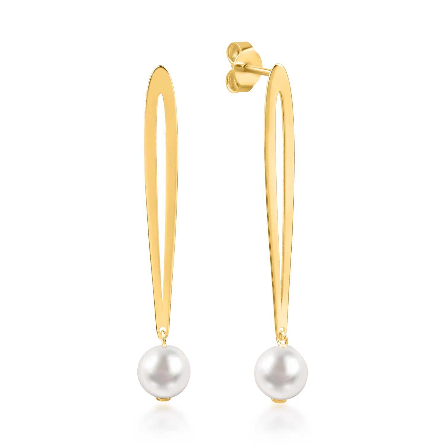 Yellow gold long earrings with natural pearls