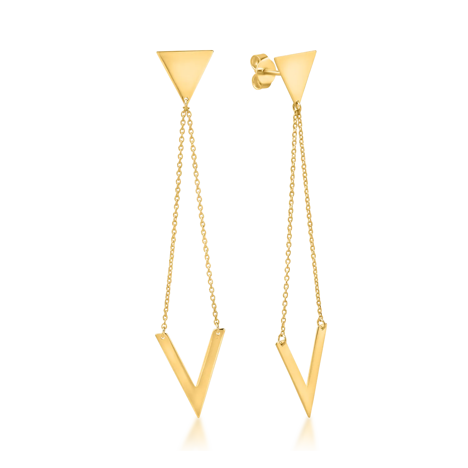 Yellow gold geometric long earrings