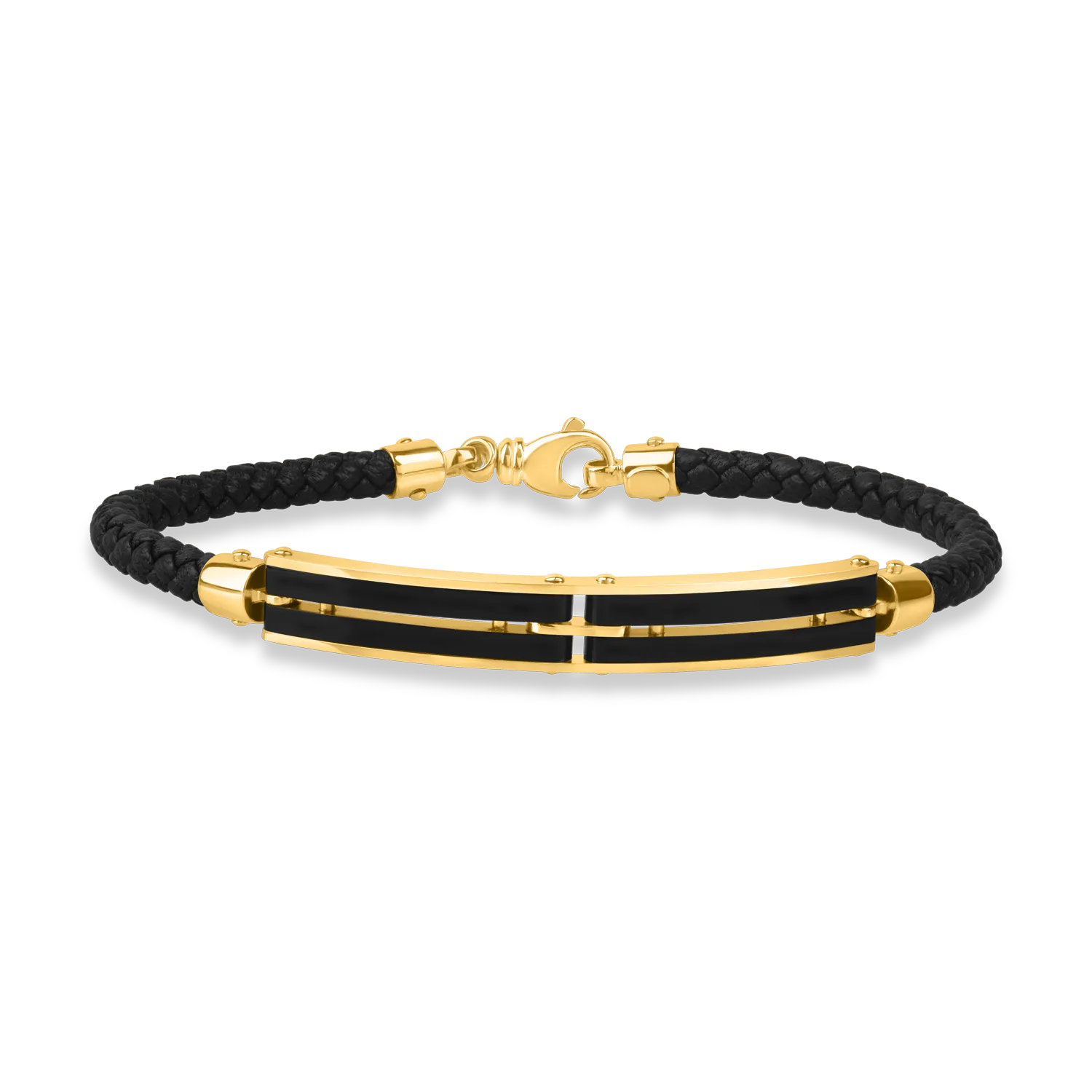 Yellow gold and leather men's bracelet