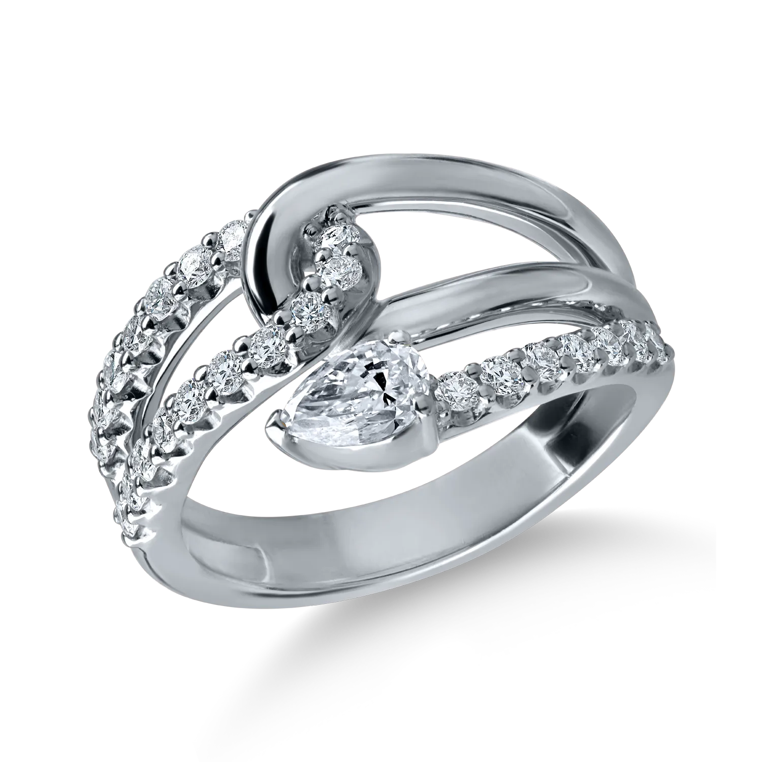 Inel din aur alb cu diamante pear si rotunde de 0.7ct