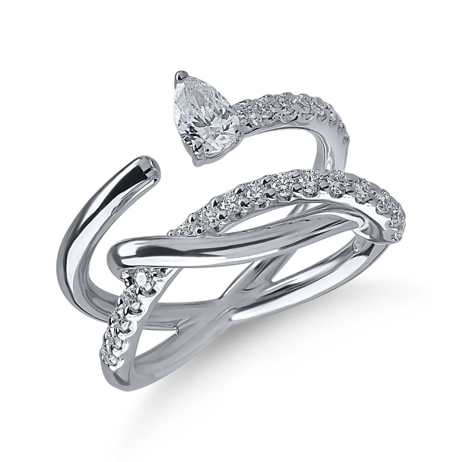Inel din aur alb cu diamante pear si rotunde de 0.65ct