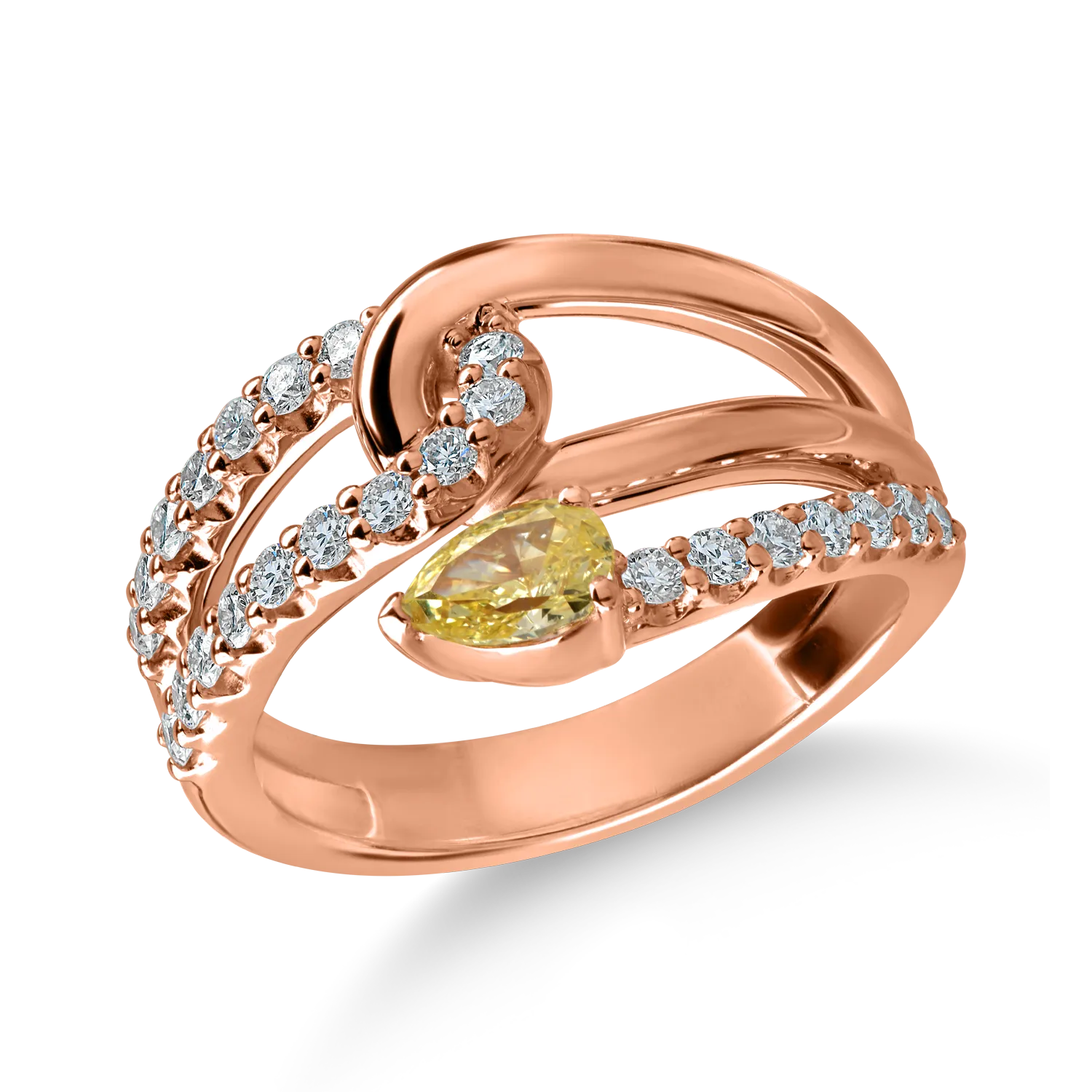 Teilor Inel din aur roz cu diamante fancy galbene pear si diamante incolore de 0.82ct