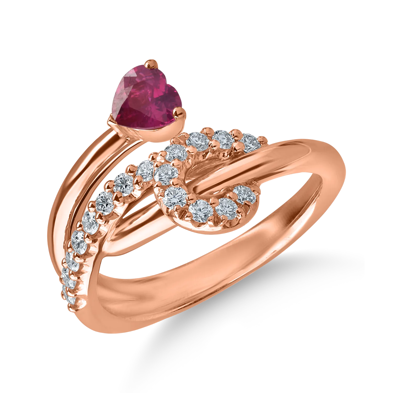 Teilor Inel din aur roz cu rubin heart de 0.43ct si diamante de 0.3ct