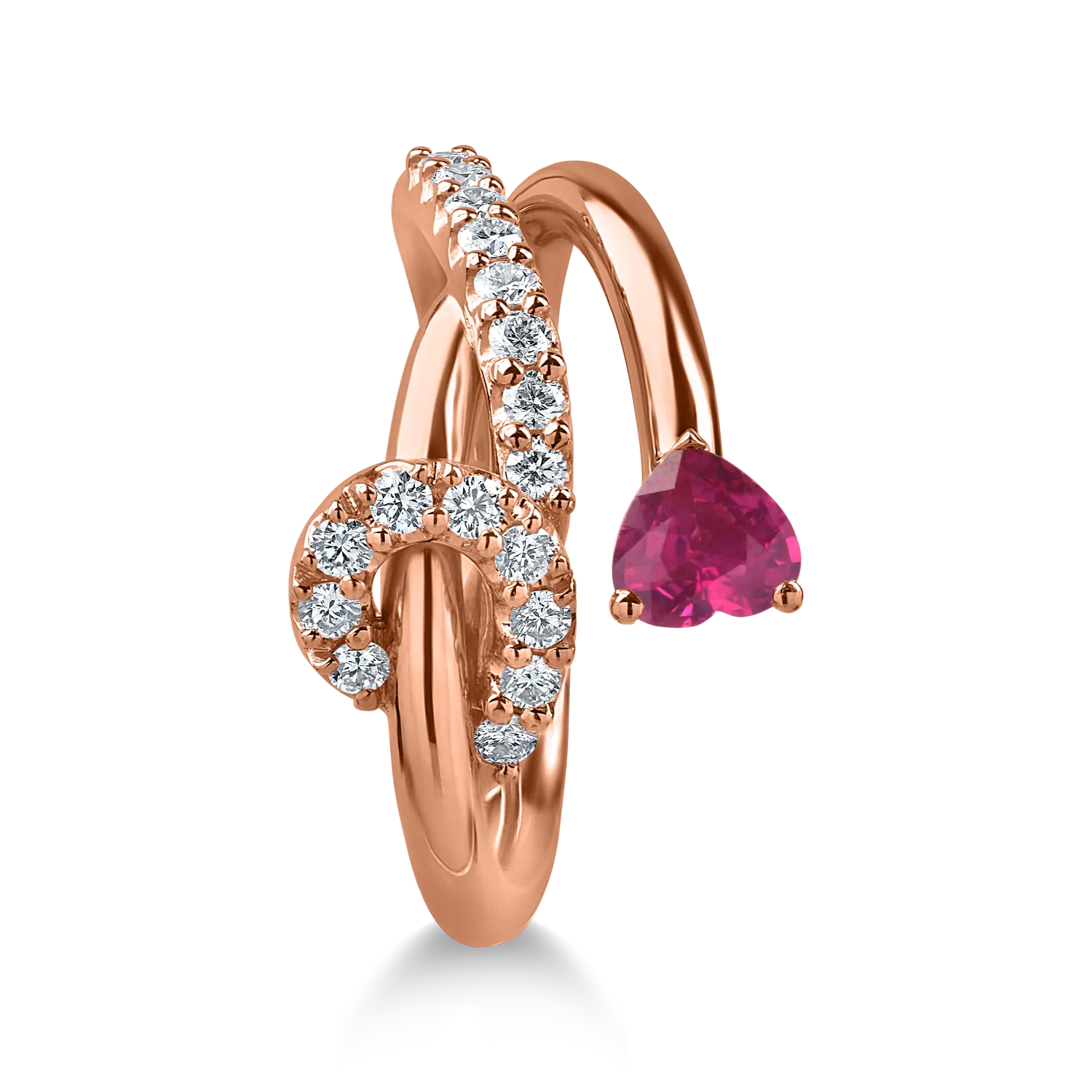 Pierścionek z różowego złota z rubinem o masie 0.43ct i diamentami o masie 0.3ct