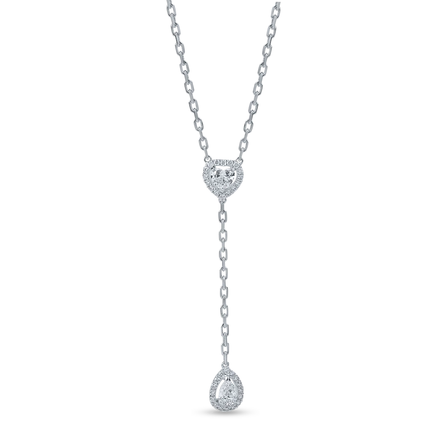 Lant cu pandantiv geometric din aur alb cu diamante pear, heart si rotunde de 1.09ct