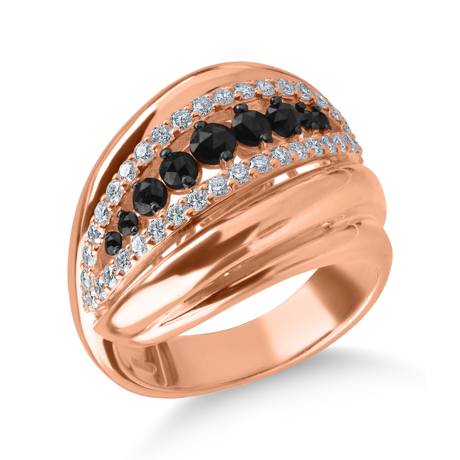 Rose gold ring with 1ct black and clear diamonds