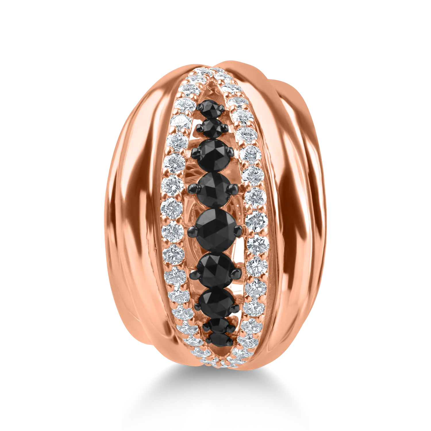 Rose gold ring with 1ct black and clear diamonds