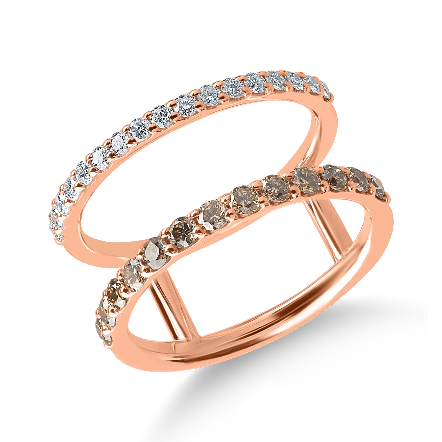 Rose gold ring with brown and clear diamonds of 0.7ct