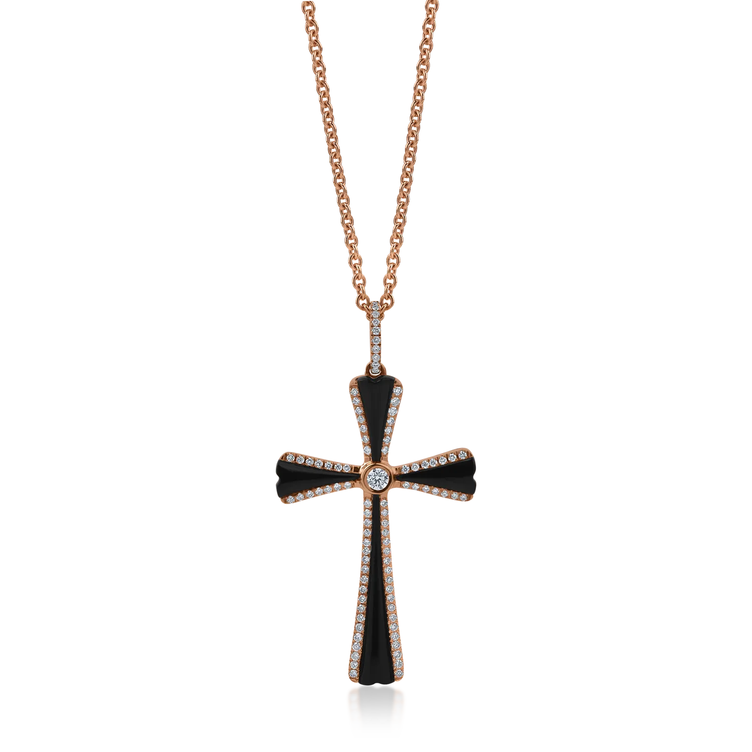 Rose gold cross pendant necklace with 1.18ct black onyx and diamonds