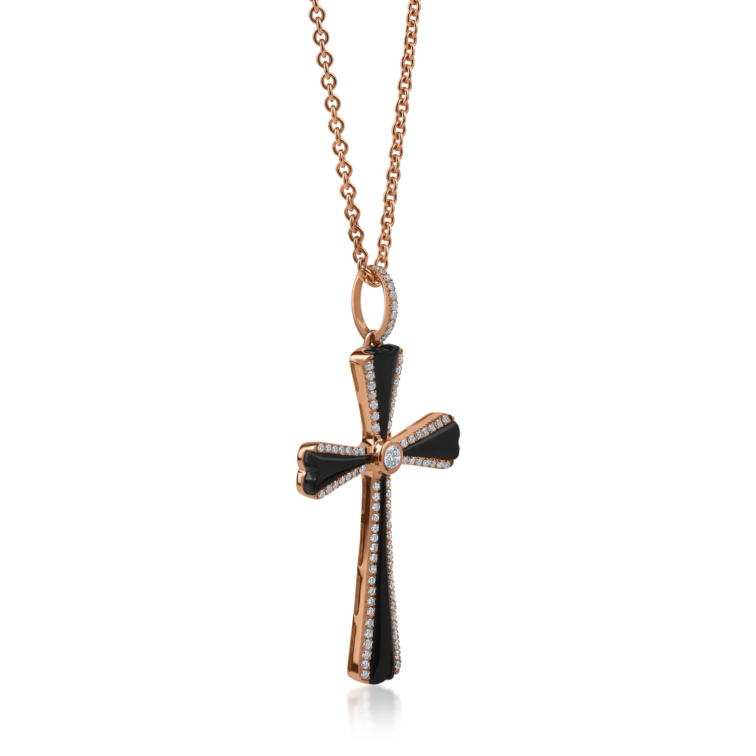 Rose gold cross pendant necklace with 1.18ct black onyx and diamonds