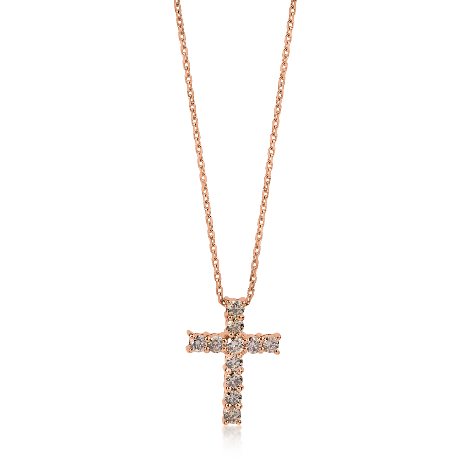 Rose gold cross pendant necklace with 0.63ct brown diamonds