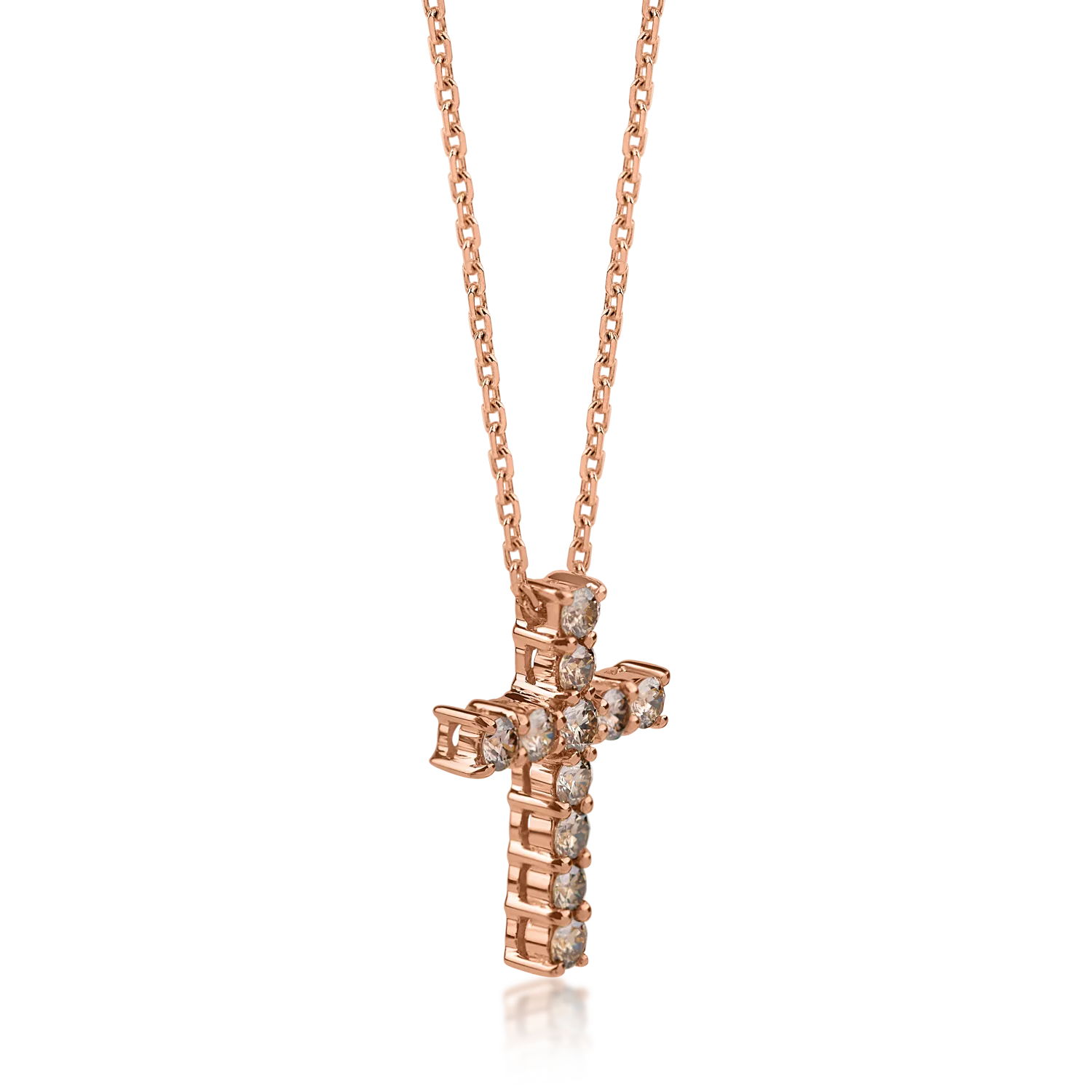 Rose gold cross pendant necklace with 0.63ct brown diamonds