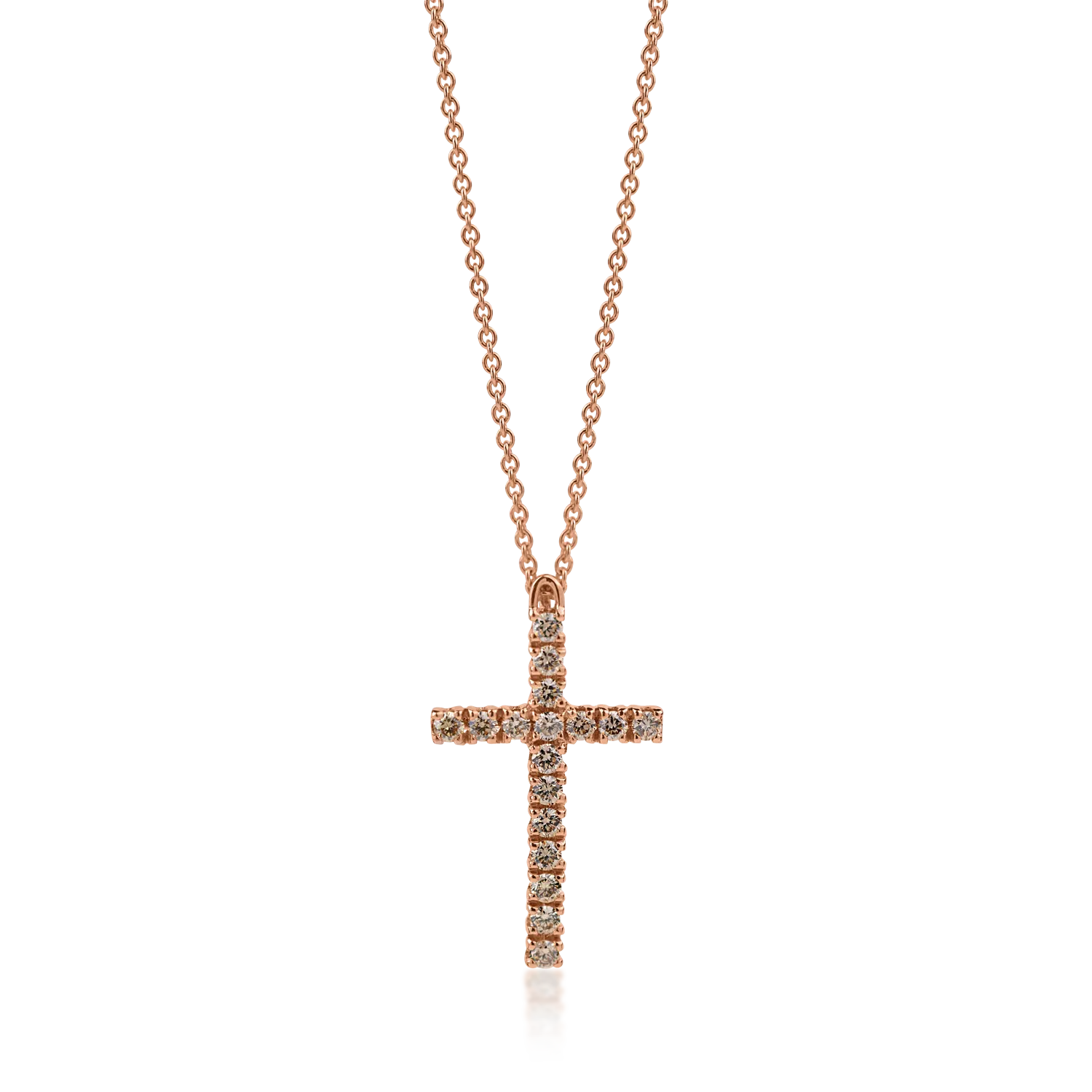 Rose gold cross pendant necklace with 0.35ct brown diamonds