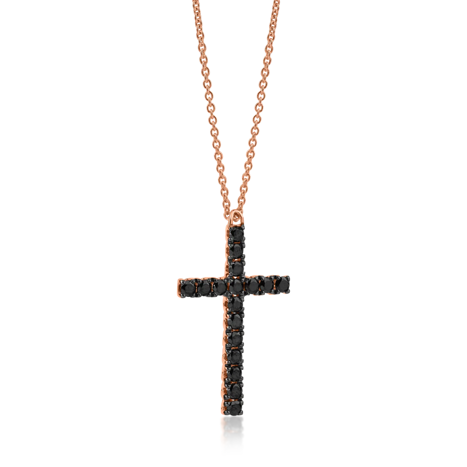 Rose gold cross pendant necklace with 0.67ct black diamonds