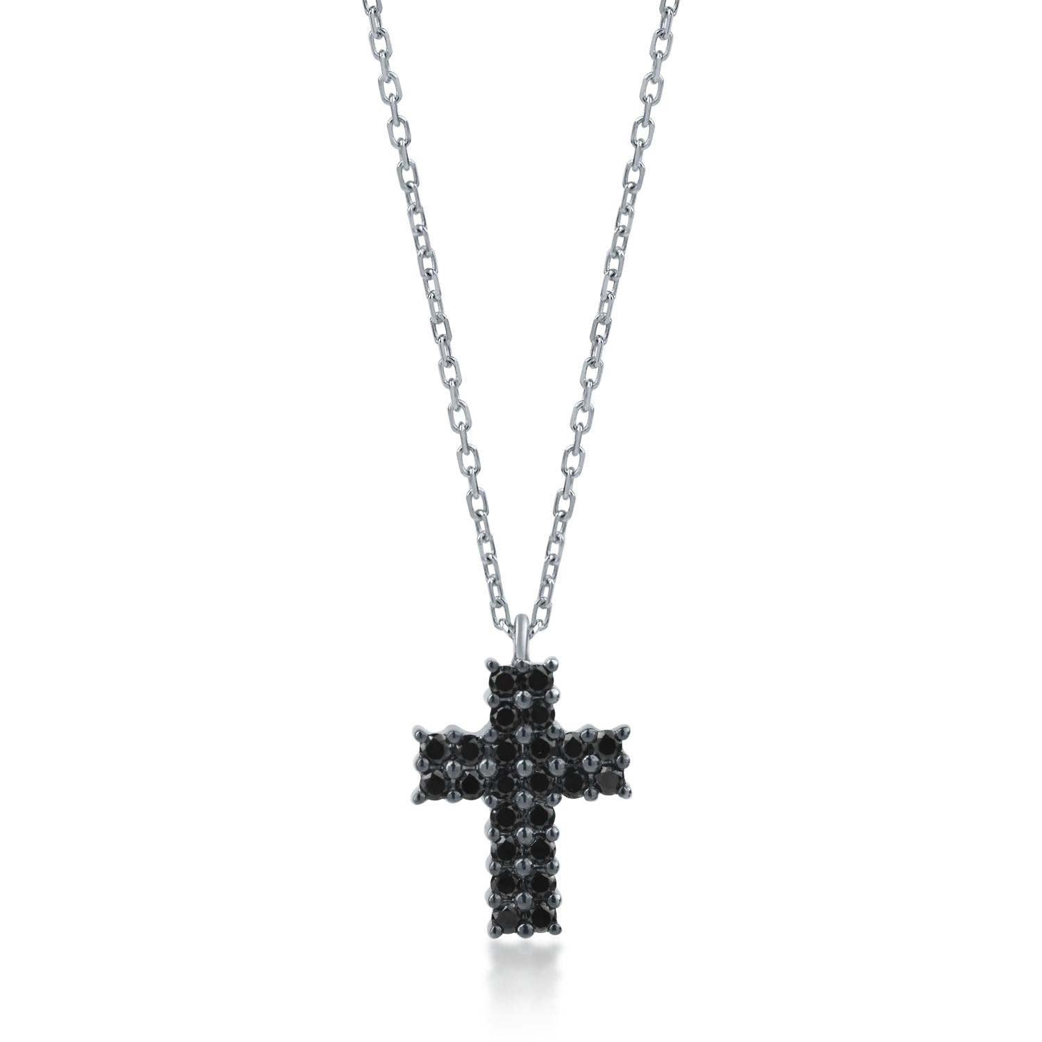 Teilor Lant cu pandantiv cruce din aur alb cu diamante negre de 0.84ct