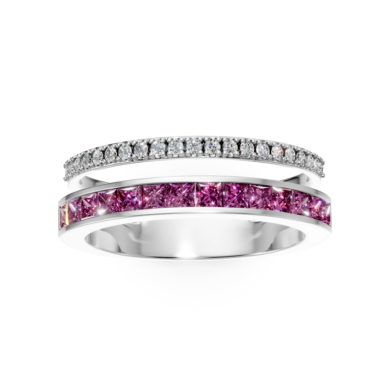 Inel din aur alb cu rubine princess de 0.86ct si diamante de 0.16ct - imagine 3
