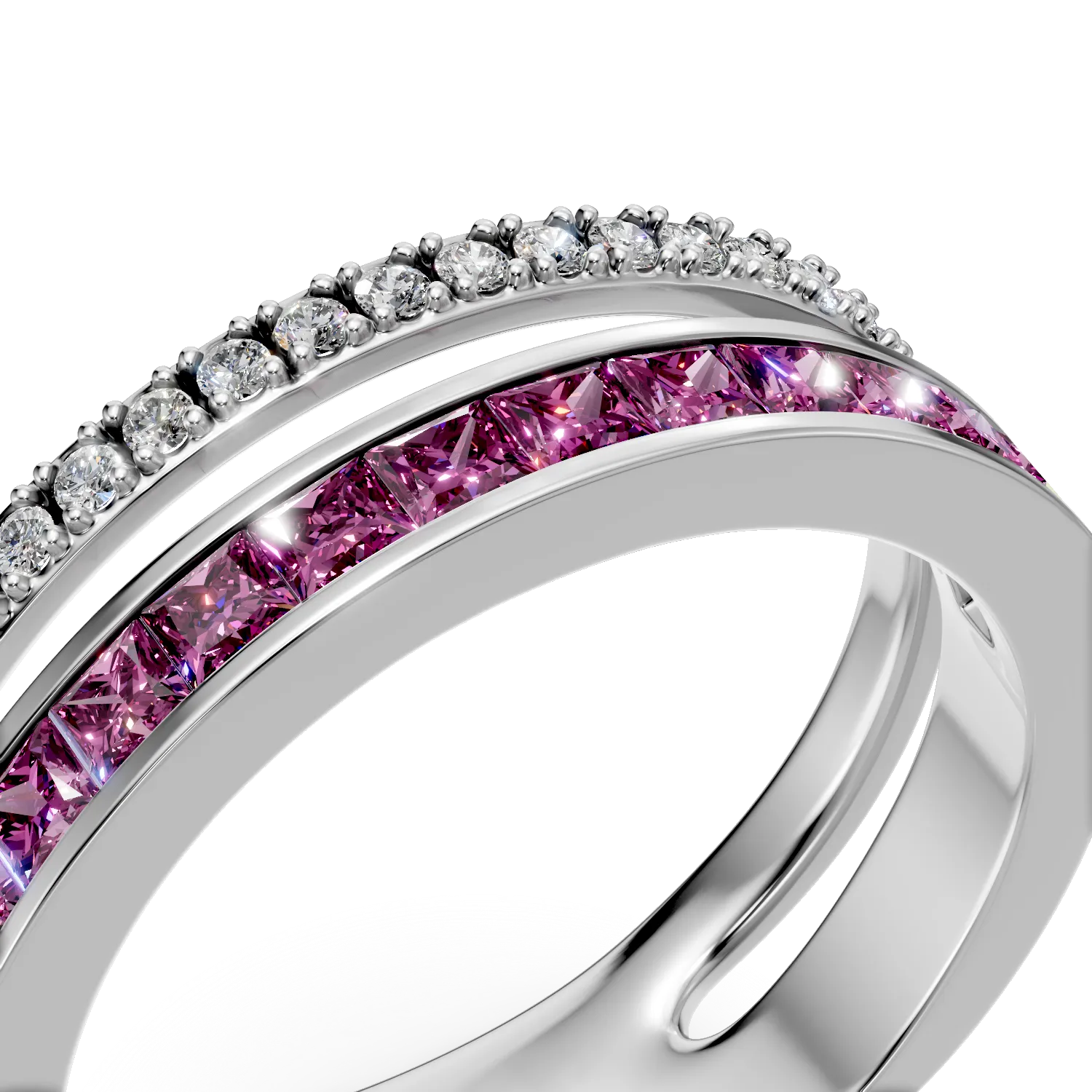 Inel din aur alb cu rubine princess de 0.86ct si diamante de 0.16ct - imagine 4