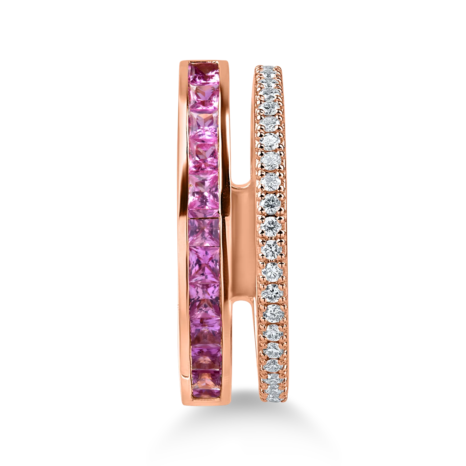 Rose gold ring with 0.7ct pink sapphires and 0.16ct diamonds