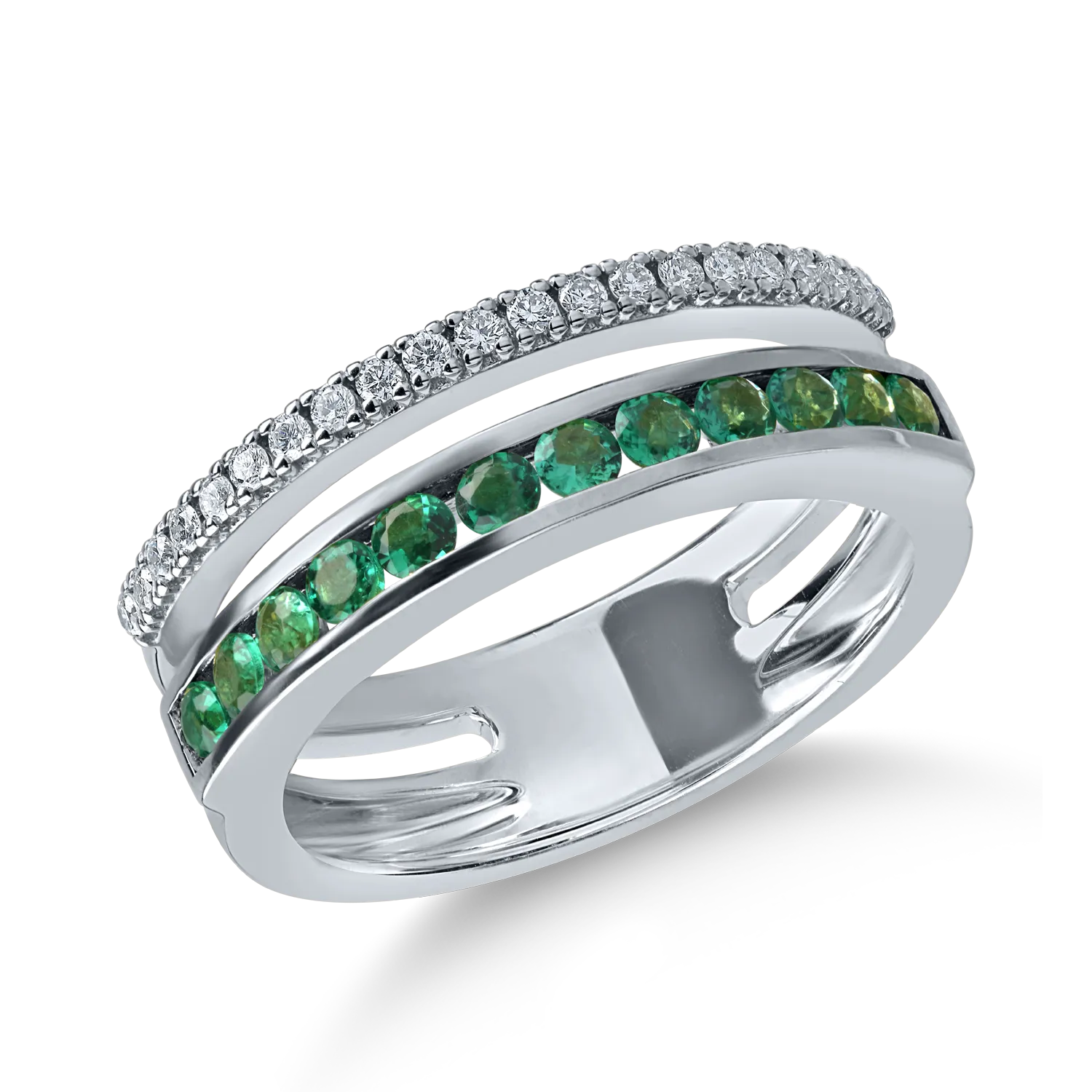 Inel din aur alb cu smaralde princess de 0.48ct si diamante de 0.16ct