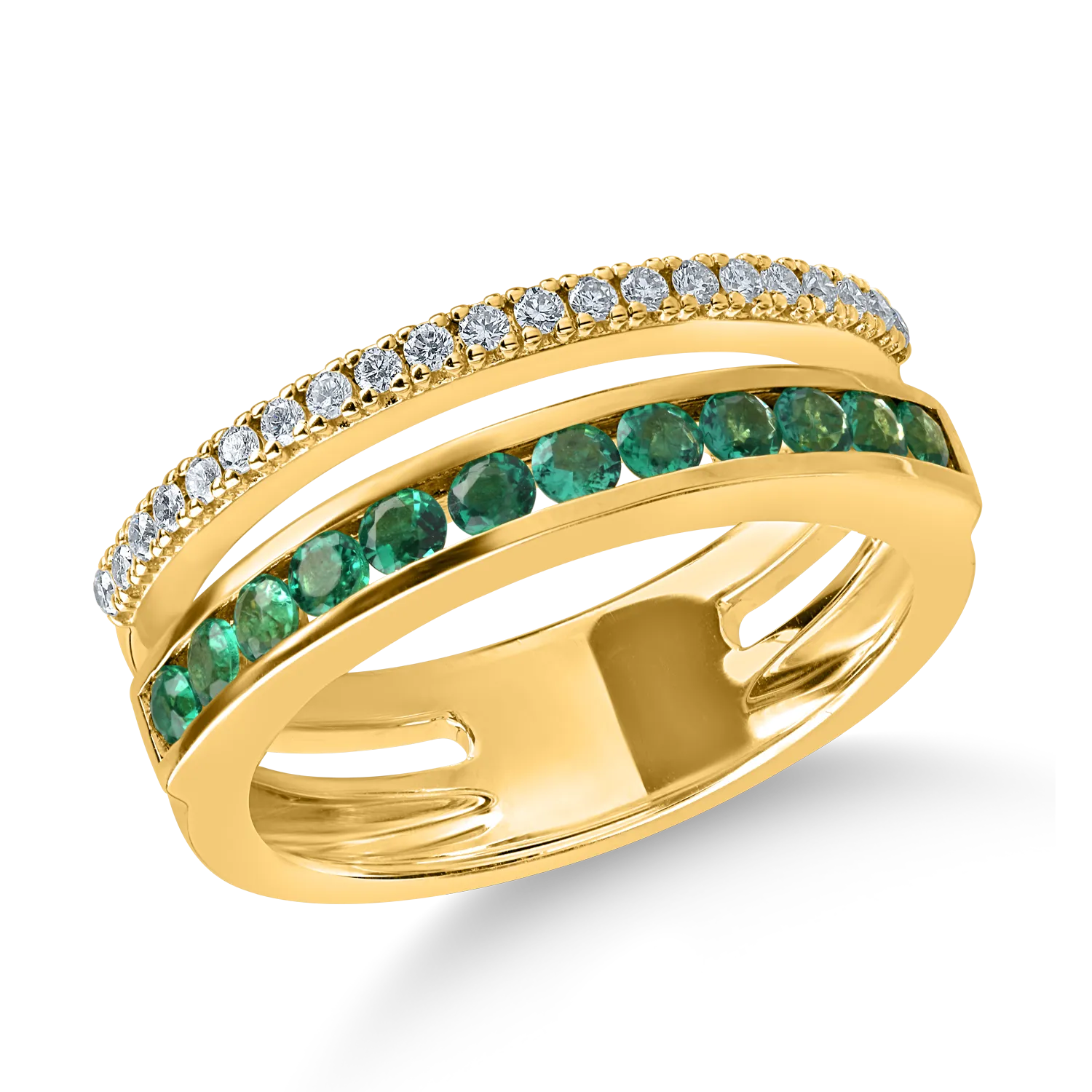 Yellow gold ring with 0.46ct emeralds and 0.16ct diamonds