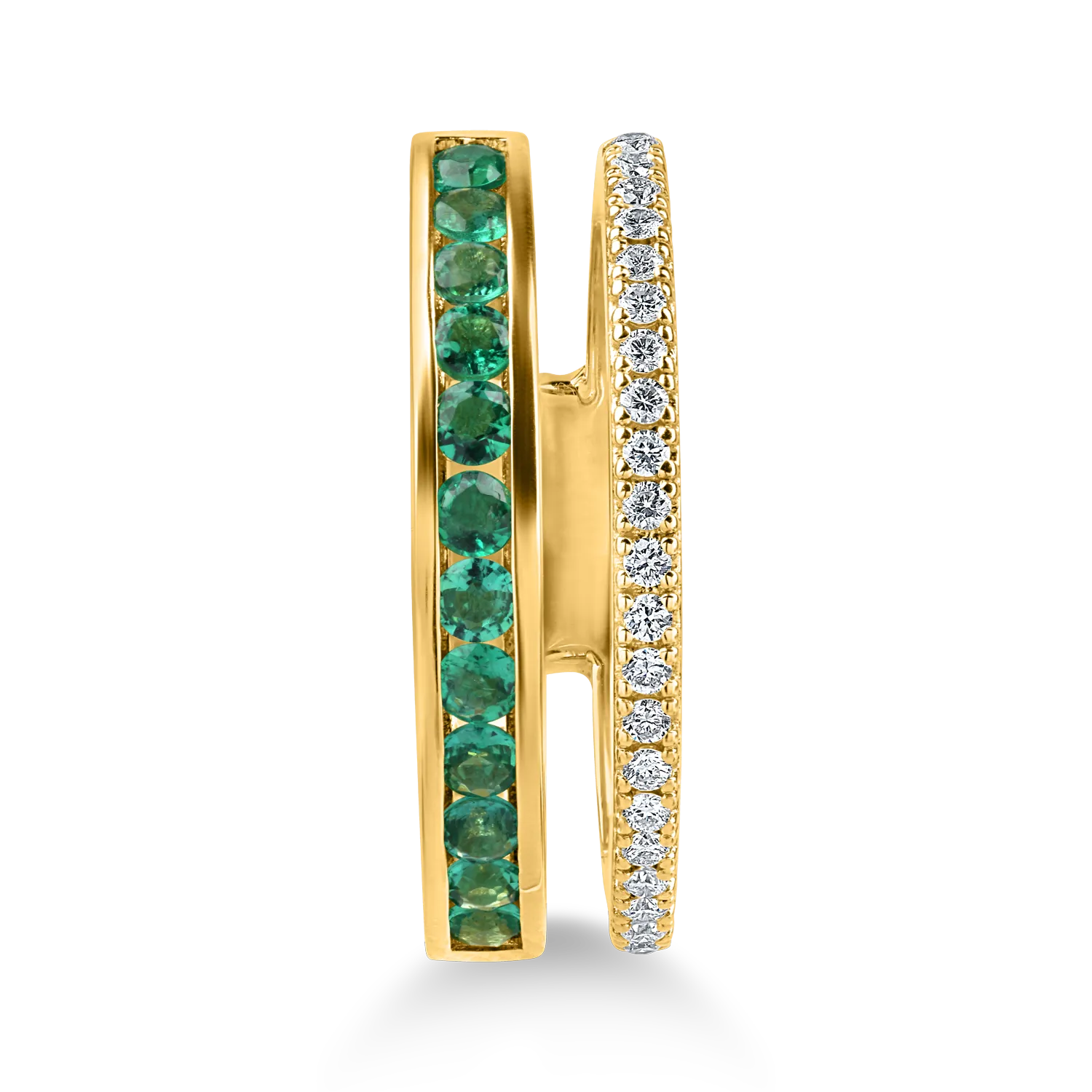 Yellow gold ring with 0.46ct emeralds and 0.16ct diamonds