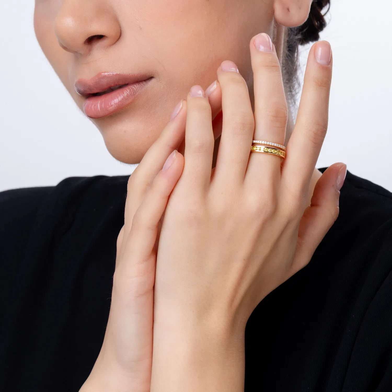 Rózsarany gyűrű sárga és színtelen gyémántokkal 0.66ct