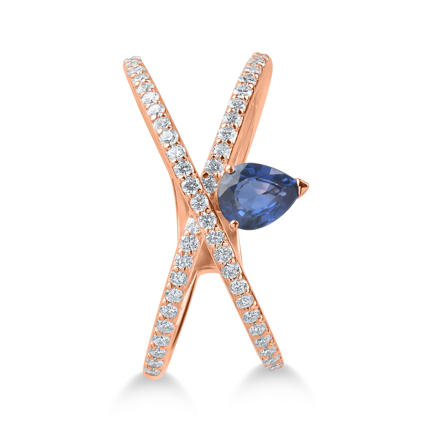 Inel din aur roz cu safir pear de 0.45ct si diamante de 0.68ct