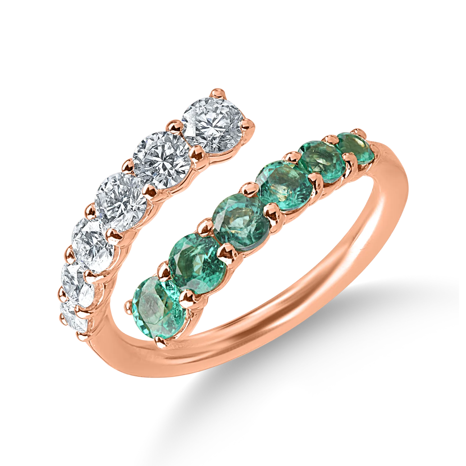 Rose gold ring with 0.79ct emeralds and 0.7ct diamonds