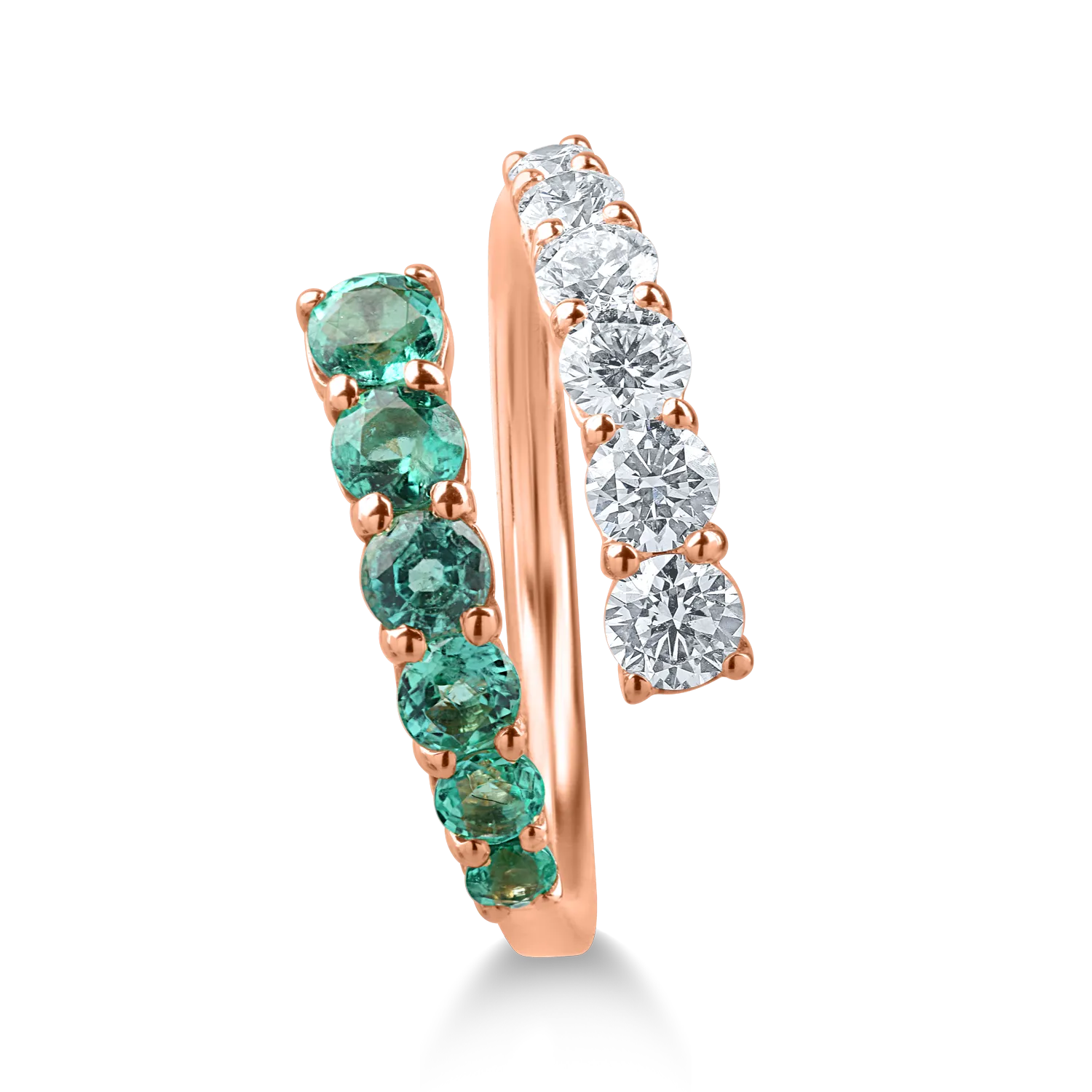 Rose gold ring with 0.79ct emeralds and 0.7ct diamonds