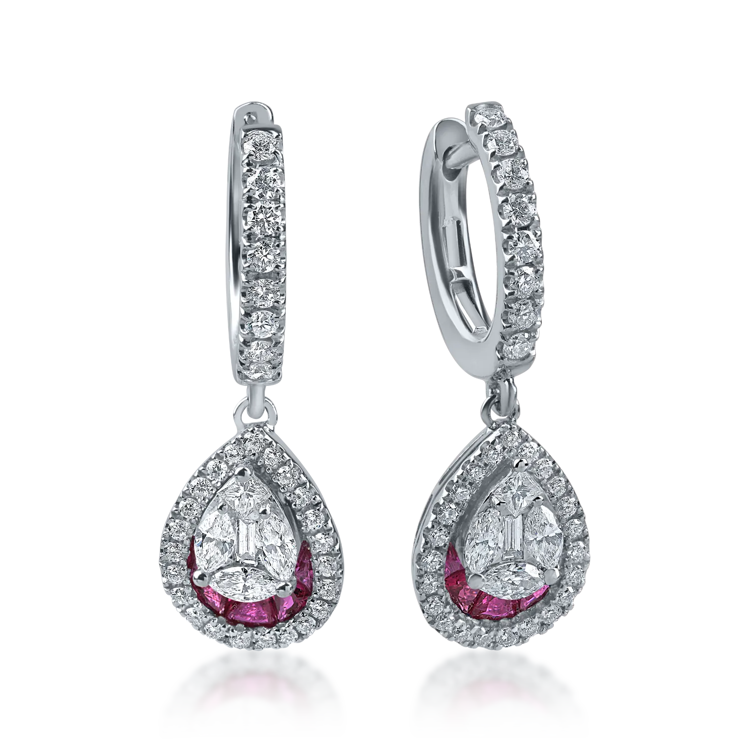 Cercei din aur alb cu rubine de 0.6ct si diamante de 0.28ct
