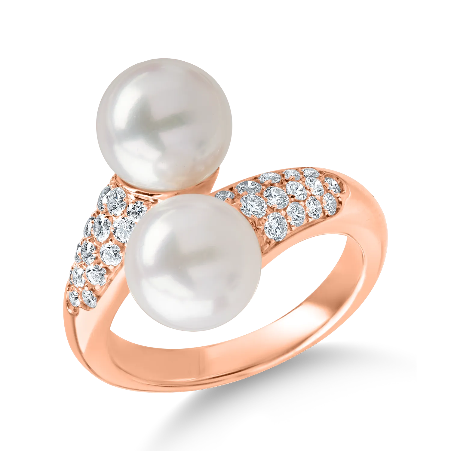 Teilor Inel din aur roz cu perle de apa dulce de 8.5ct si diamante de 0.45ct