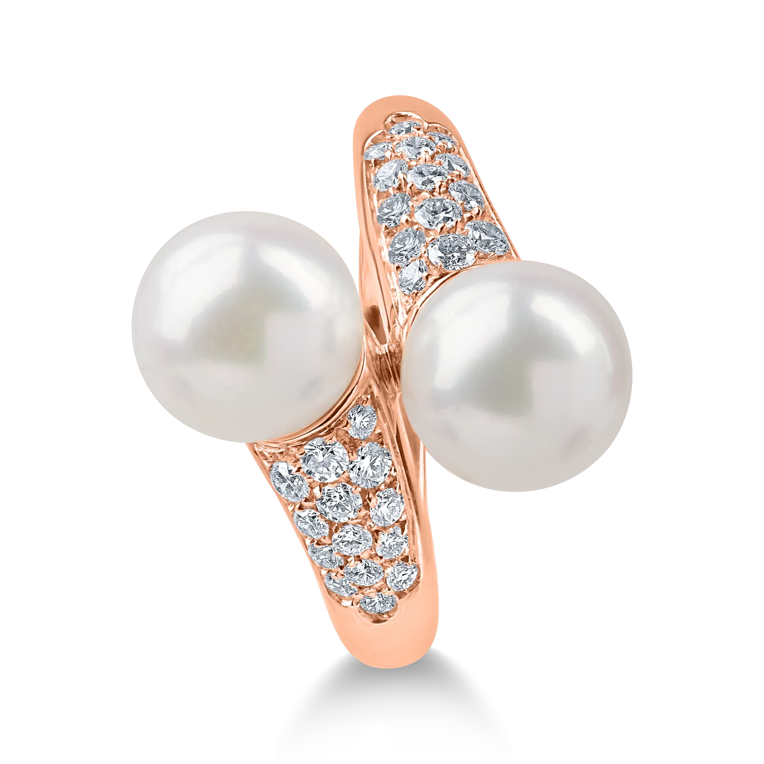 Pierścionek z różowego złota z 8.5ct perłami słodkowodnymi i 0.45ct diamentami