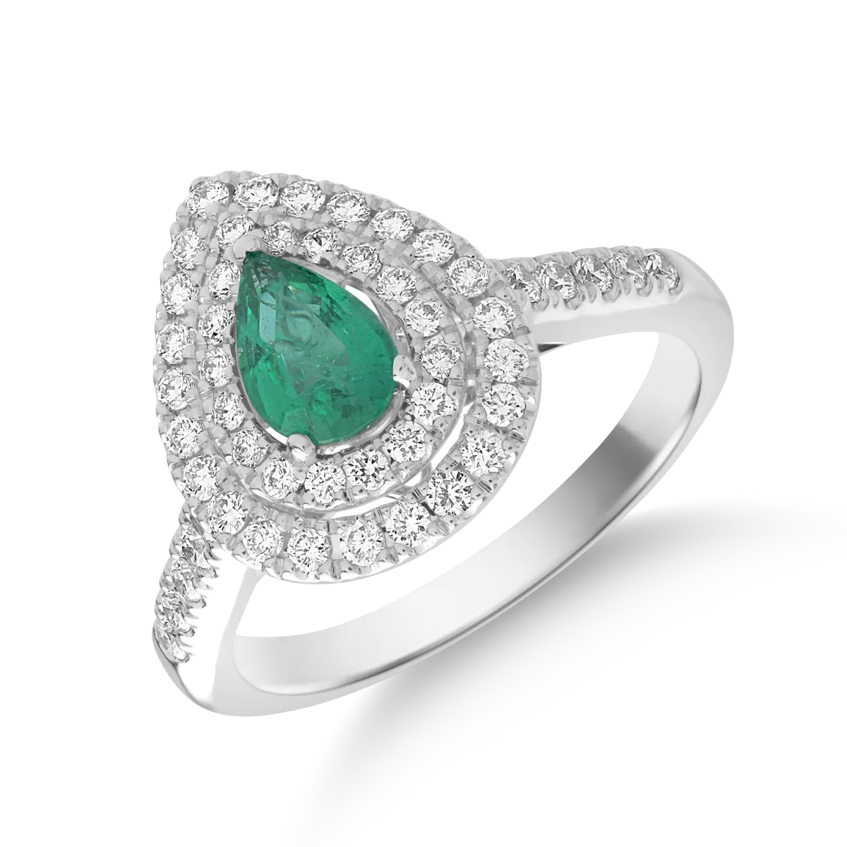 Inel din aur alb cu smarald pear de 0.41ct si diamante de 0.55ct
