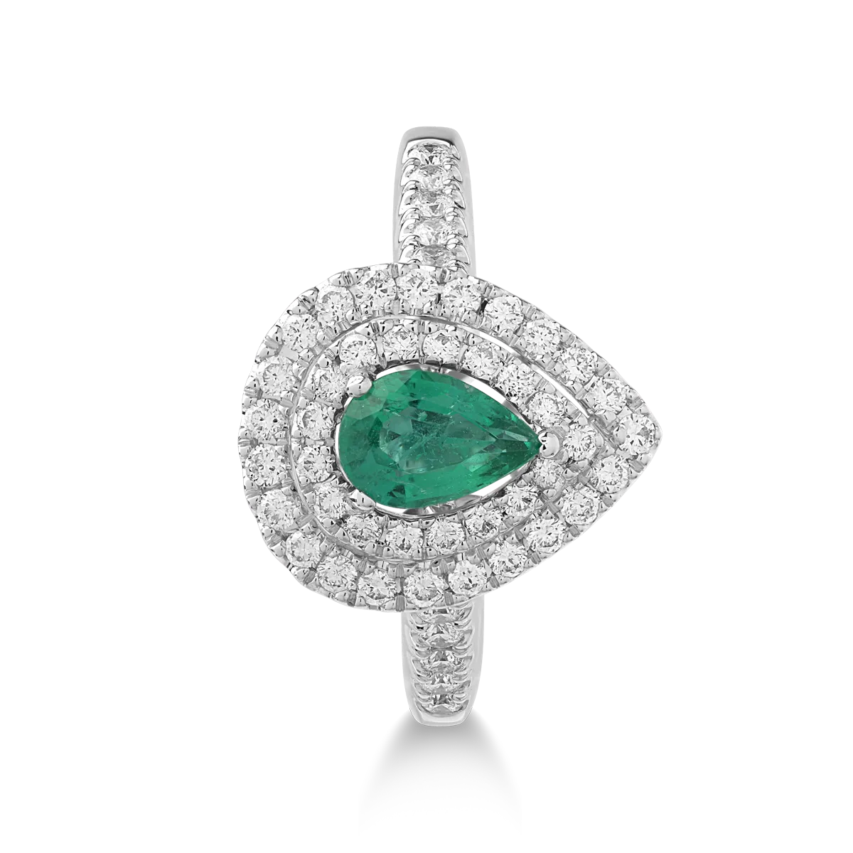 Pierścionek z białego złota ze szmaragdem o masie 0.41ct i diamentami o masie 0.55ct