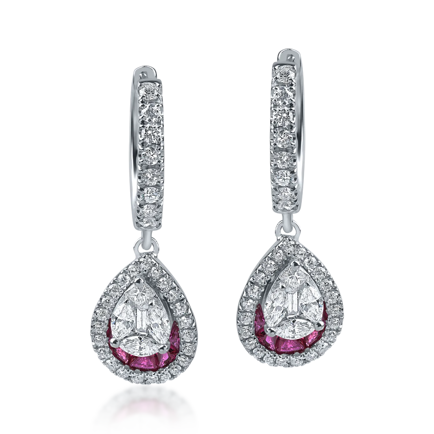 White gold earrings with 0.62ct rubies and 0.28ct diamonds