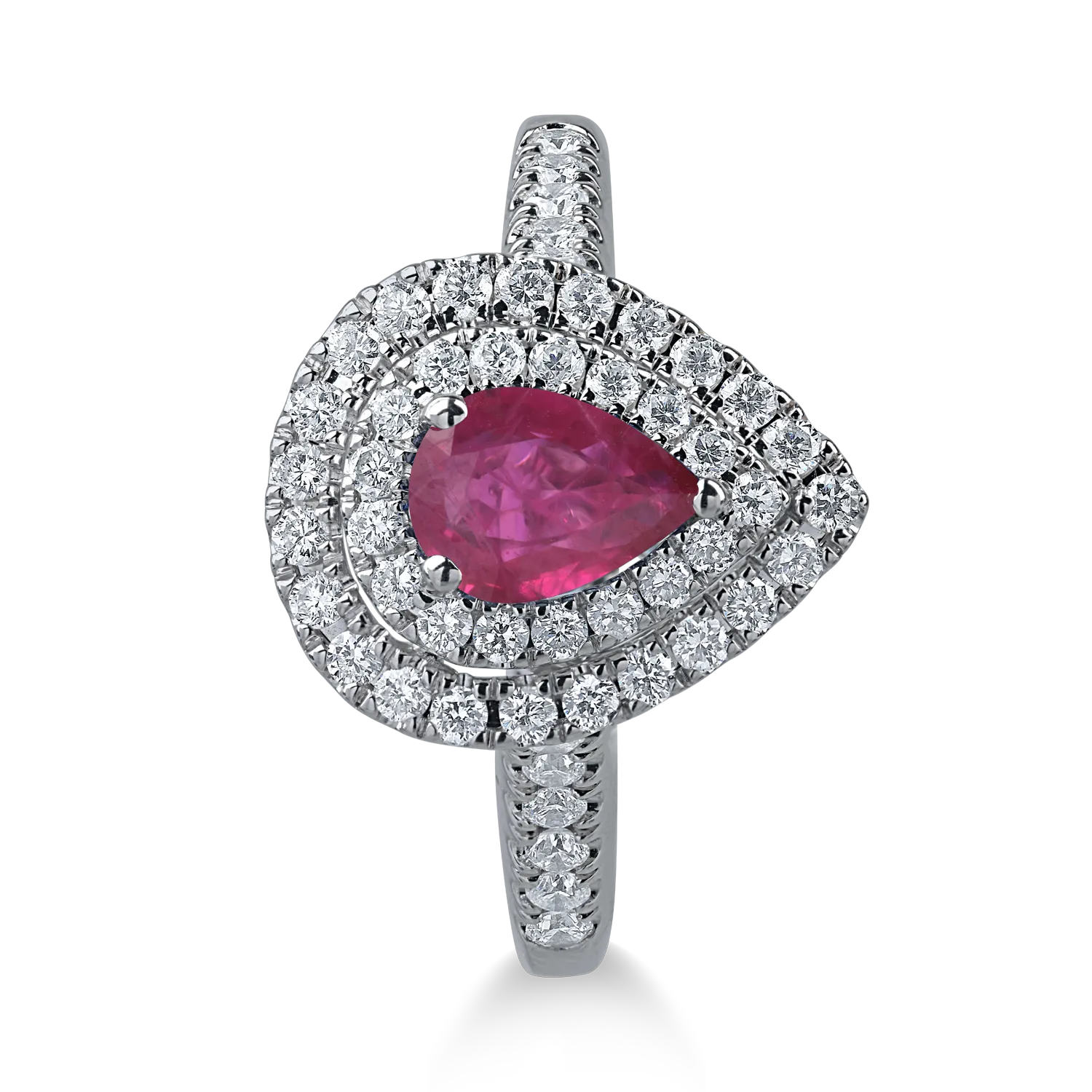 Pierścionek z białego złota z rubinem o masie 0.68ct i diamentami o masie 0.55ct