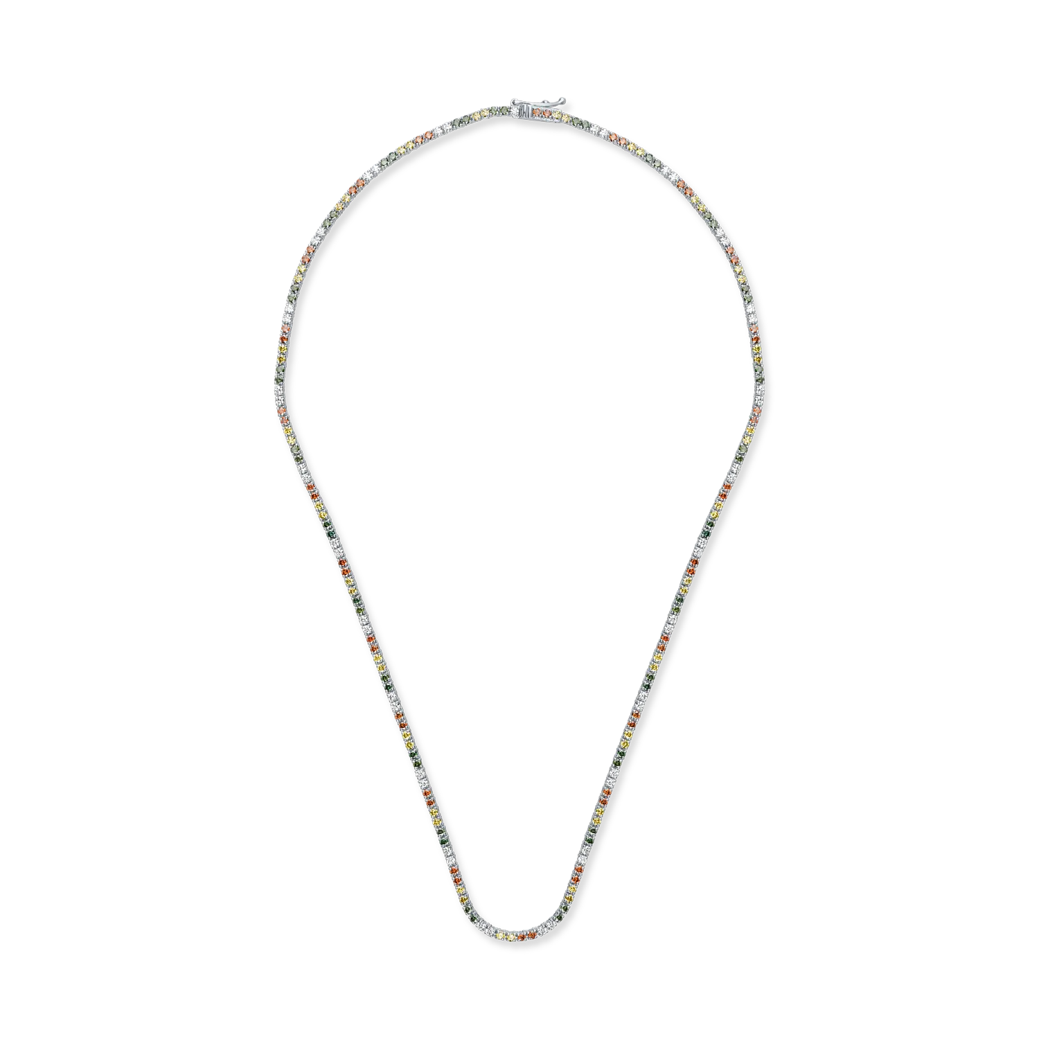 White gold tennis necklace with 4.1ct multicolored diamonds